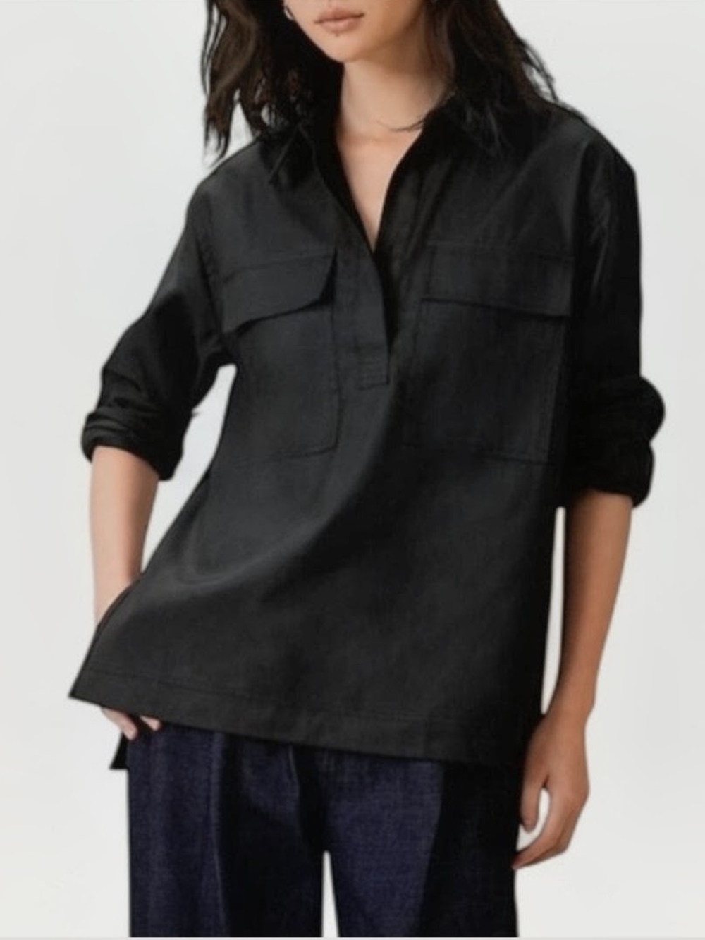 Banana Republic Black Utility Popover Blouse